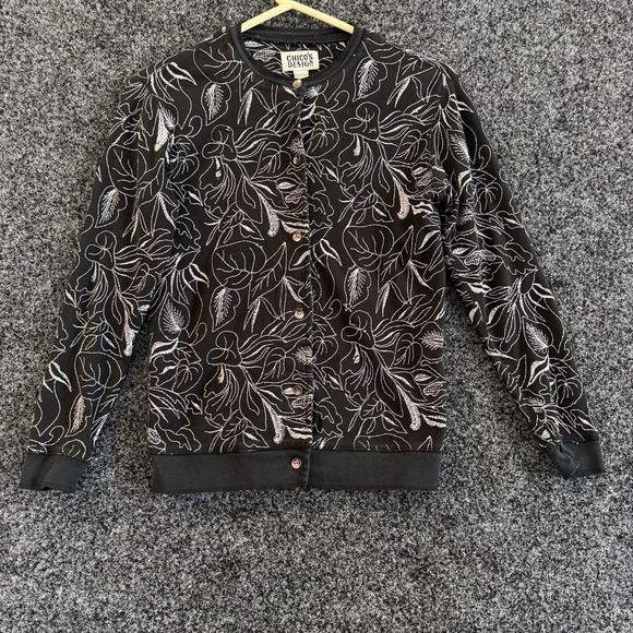 Chico's Jackets & Blazers - Vtg Chicos Design Womens ‎ Black And White Jacket Embroidered All Over Size 0